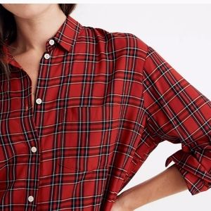 Madewell red plaid button down shirt